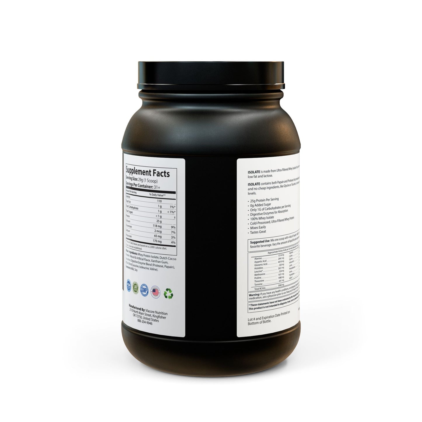 Whey Isolate Protein Supplement, Chocolate (907g, 2lb)